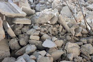 Rubble of ruin brick. Destroyed building in a city lost in the war or earthquake