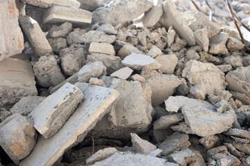 Rubble of ruin brick. Destroyed building in a city lost in the war or earthquake