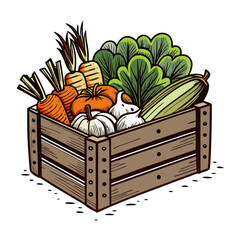 Farm-Fresh Vegetables in Rustic Wooden Crate – Organic Produce for Healthy Living