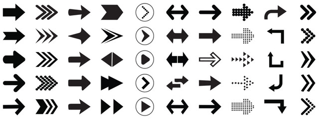 Arrows big black set icons, Arrow vector collection cursor. . Arrow vector collection. Collection different arrow signs. Black arrows icons. Arrows vector illustration collection, Stock vector 