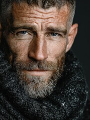 Portrait of a Handsome Man with a Well-Groomed Beard on Dark Background – Stylish Male Model with Facial Hair, Copy Space