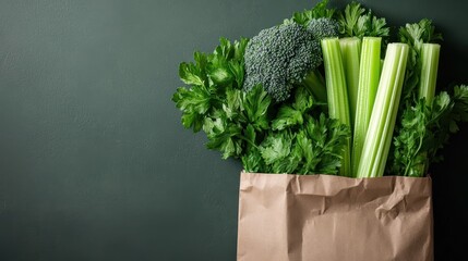 A healthy arrangement of fresh vegetables in a brown paper bag, promoting sustainability and a healthy lifestyle, emphasizing the importance of fresh and organic food choices.