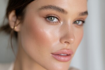 Fototapeta premium Virgo-Inspired Makeup Close-Up with Earth Tones and Natural Dewy Finish