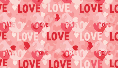 Obraz premium Valentine pattern seamless fabric Valentine day. LOVE font art design on red background. Designed for background ,wallpaper ,valentine pattern ,wrapping paper ,couple ,fabric ,anniversary ,sweetheart