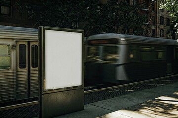 White blank billboard mockup inside subway station with stairs and modern interior. Ideal for advertising, poster, or banner display in urban public transport settings.

