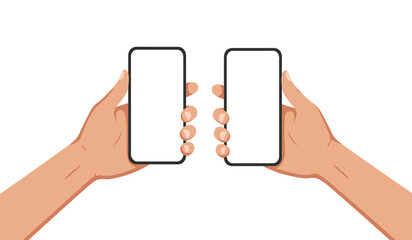 Flat cartoon hand holding white screen smartphone