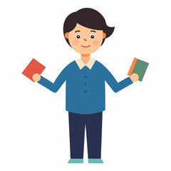 Smiling boy holding red and green cards