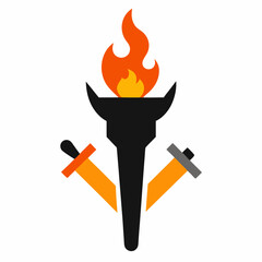 Abstract torch with crossed swords icon
