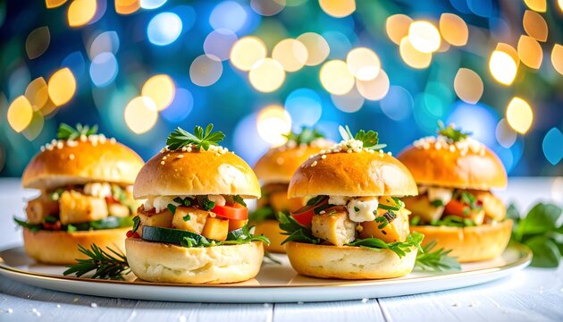 Gourmet sliders with tofu and vegetables on a platter