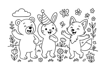 Hand drawn coloring book illustration for kids, cute animal, unicorn, fairy, mermaid