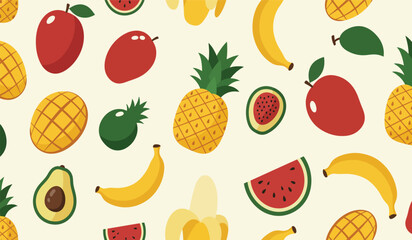 Fruit seamless pattern, decorative background of fruits and berries icons, textile print, wallpaper, decoration. 
