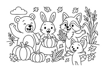 Hand drawn coloring book illustration for kids, cute animal, unicorn, fairy, mermaid