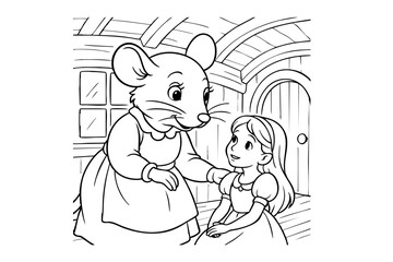 Hand drawn coloring book illustration for kids, cute animal, unicorn, fairy, mermaid