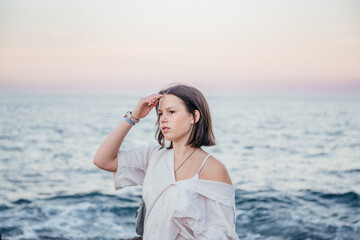Portrait of a woman by the Mediterranean Sea