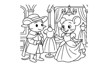 Hand drawn coloring book illustration for kids, cute animal, unicorn, fairy, mermaid