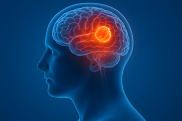 Obraz premium Human Brain Anatomy Highlighting a Brain Tumor Illustration
