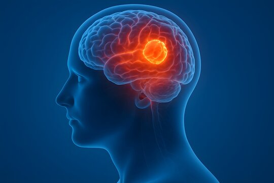 Human Brain Anatomy Highlighting a Brain Tumor Illustration