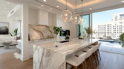 Modern and luxury apartment interior design with kitchen and living room