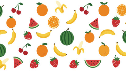 Fruit seamless pattern, decorative background of fruits and berries icons, textile print, wallpaper, decoration. 