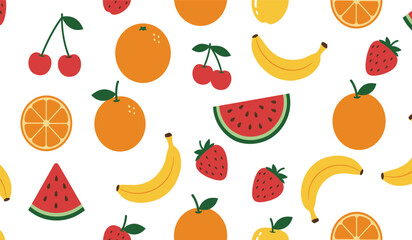 Fruit seamless pattern, decorative background of fruits and berries icons, textile print, wallpaper, decoration. 