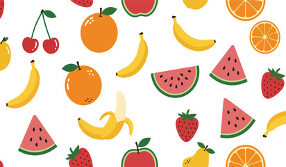 Fruit seamless pattern, decorative background of fruits and berries icons, textile print, wallpaper, decoration. 