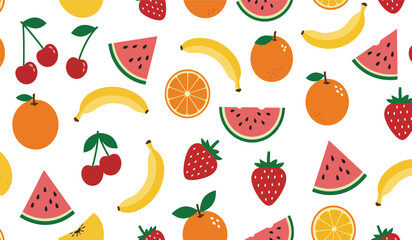 Fruit seamless pattern, decorative background of fruits and berries icons, textile print, wallpaper, decoration. 