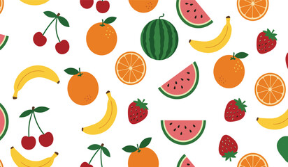 Fruit seamless pattern, decorative background of fruits and berries icons, textile print, wallpaper, decoration. 