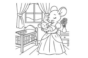 Hand drawn coloring book illustration for kids, cute animal, unicorn, fairy, mermaid