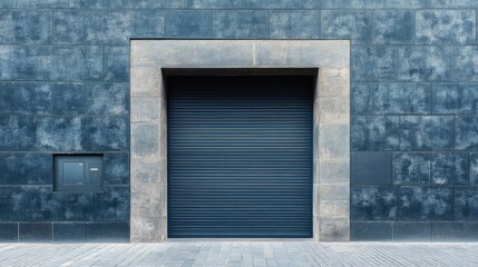 Fototapeta premium Fully closed roller door with uniform steel slats creating a solid surface