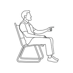Sketch of a silhouette of a young man, boy sitting on a chair,  male pointing the way with his hand
