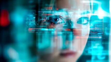 Data overlay on womans face concept