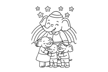 Hand drawn coloring book illustration for kids, cute animal, unicorn, fairy, mermaid