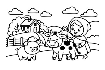 Hand drawn coloring book illustration for kids, cute animal, unicorn, fairy, mermaid
