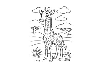 Hand drawn coloring book illustration for kids, cute animal, unicorn, fairy, mermaid