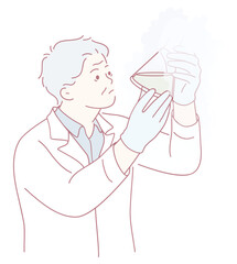 A scientist in a lab coat observes a flask, highlighting the significance of research and experimentation