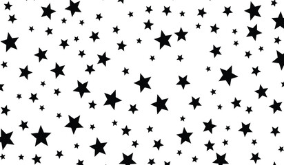 Stars vector seamless background. Vector space star pattern, black stars on white background