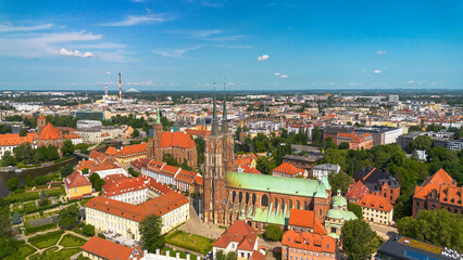 Fototapeta premium Aerial view of the oldest historic part of Wroclaw, Poland.