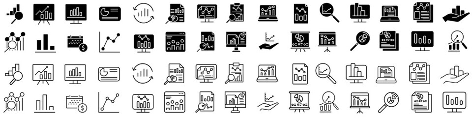 Data Analytics icon vector set. Analysis illustration sign collection. report symbol. statistics Logo. Collection of chart, graph, growth, trend, bar graph, dashboard, infographic web