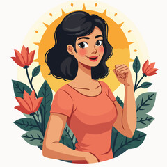 Strong Woman Raising Fist – Flat Feminism Empowerment Illustration