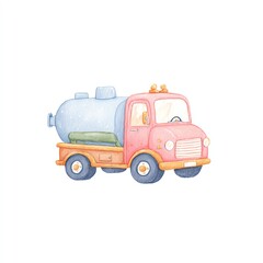 Naklejka premium Charming Watercolor Illustration of a Cute Little Tank Truck, Ready for Adventure