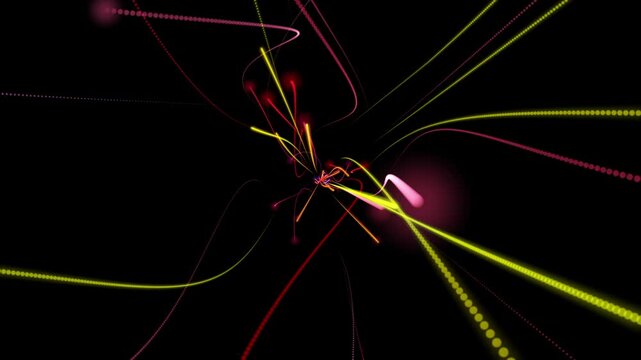 Digital colourful rainbow speed line particle motion and movement outward, abstract technology and science background