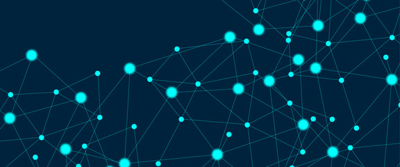 Abstract global pattern geometric polygonal space background and network connections with bokeh points and lines. Abstract blue lines and dots connections, social network communication pattern.