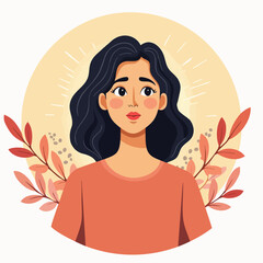 Confident Woman with Autumn Leaves – Flat Design Feminine Portrait