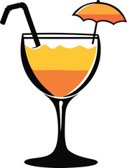 Cocktail Vector Illustration with Umbrella and Straw.