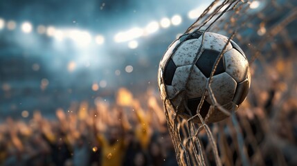 Soccer Ball in Net During Stadium Match