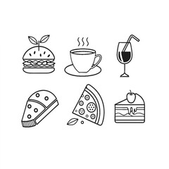 Assorted Food and Drink Outline Icons Collection