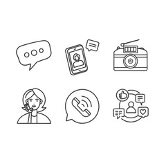 Communication and Social Media Interactions Line Icons Set