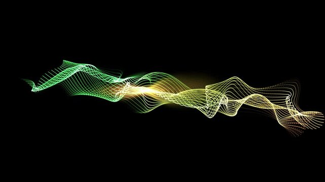 Digital particle dot wave form motion and movement dissolve in the depth of field, abstract technology and science background