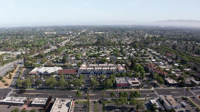 Aerial wide descending shot of Silicon Valley in Northern California, home of the juggernaut tech companies. 4K
