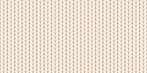 Seamless pattern of wool knitting, beige sweater texture. Abstract background of knitwear cloth fabric, material of woven wool or cotton yarn for winter sweater or baby plaid, vector illustration